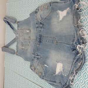 Judy Blue Raw Hem Denim Overall Shorts Size 29 Shortalls Stretch